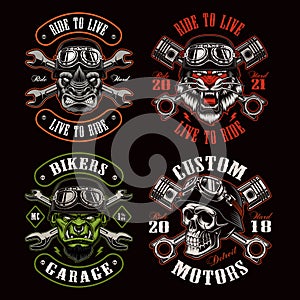 A set of biker themed vector illustrations