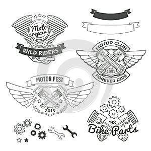 Set of biker vintage labels, oldschool motor logo