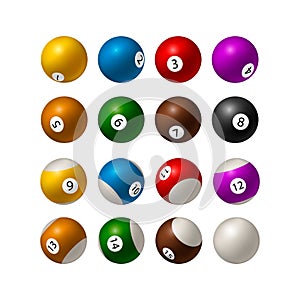 Set of billiard balls isolated on white background. Vector