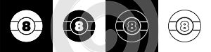 Set Billiard pool snooker ball with number 8 icon isolated on black and white background. Vector