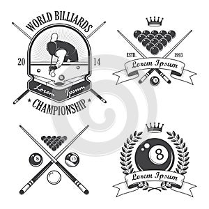 Set of billiards emblems labels photo