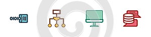 Set Binary code, Algorithm, Computer monitor and Server, Data icon. Vector