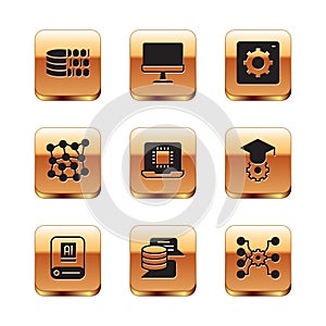 Set Binary code, Artificial intelligence AI, Server, Data, Processor CPU, Neural network, Computer api interface, and