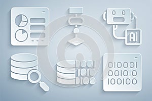 Set Binary code, Artificial intelligence robot, Server, Algorithm and Computer api interface icon. Vector