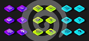 Set Binary code, Cloud computing lock, Coal mine trolley, Search data analysis, Pie chart infographic and Server icon