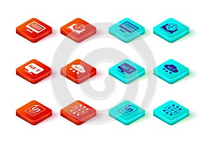 Set Binary code, Cyber security, NFT Digital crypto art, cloud, Laptop with store app and icon. Vector