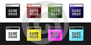 Set Binary code icon isolated on black and white background. Vector