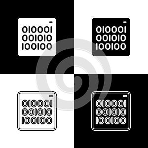 Set Binary code icon isolated on black and white background. Vector
