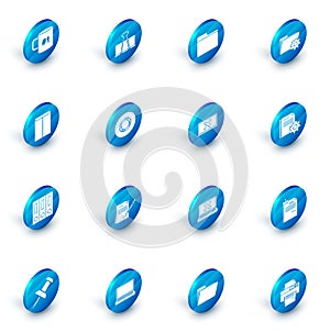 Set Binder clip, Document folder, Folder settings with gears, Envelope, Office folders papers and documents, Scotch, and