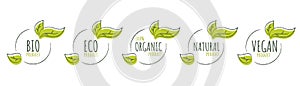 Set of bio, eco, organic, vegan and natural labels