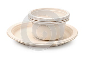 Set of biodegradable plastic dishware photo