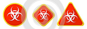 Set on Biohazard or biological threat alert icon. Warning sign of virus. Danger Coronavirus Bio hazard symbol. Vector