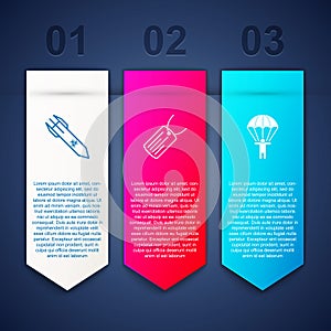 Set Biohazard rocket, Military dog tag and Parachute. Business infographic template. Vector