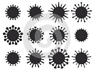 Set of Biological Virus Icons Coronavirus COVID-19 Silhouette Symbol Isolated on White Background. Vector Illustration