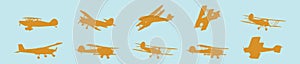 Set of biplane cartoon icon design template with various models. vector illustration isolated on blue background