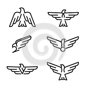 Set of birds predator line icons, isolated on white background.