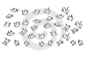Set of birds tweet on a white background