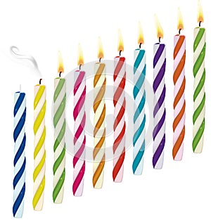 Set of birthday candles. New, extinct, burning cand