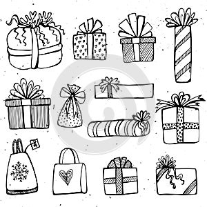 Set of birthday and christmas present boxes