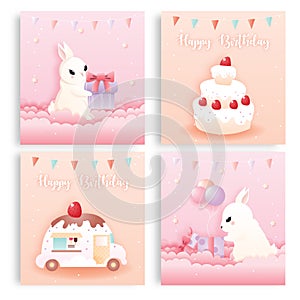 Set of birthday cute bunny greeting cards design.EPS10