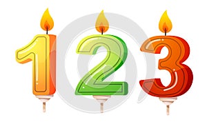Set of a birthday party, anniversary candles in the form of numbers. Vector illustration in flat cartoon style.