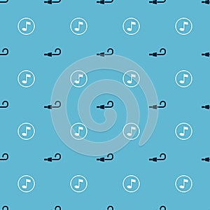 Set Birthday party horn and Music note, tone on seamless pattern. Vector