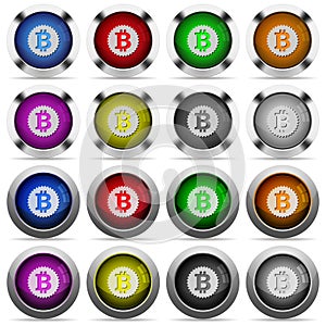 Set of bitcoin sticker glossy web buttons.