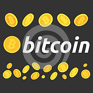 A set of bitcoins. Different poses of bitcoins.