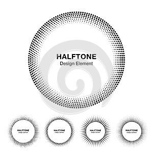 Set of Black Abstract Halftone Circle Frame Logo