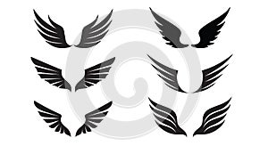 Set of Black Angel Wings. Vector Illustration and outline Icons