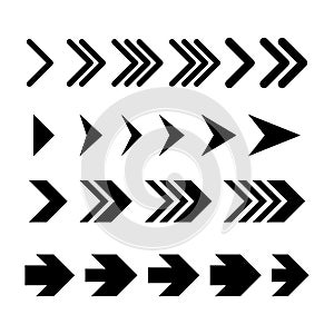 set of black arrows flat vector illustration