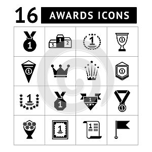 Set of black awards, prizes and trophy icons photo