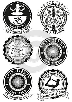 Set of black badges for yoga studio