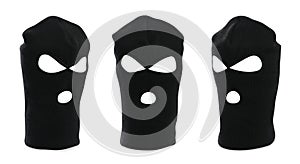 Set with black balaclavas on white background. Banner design photo