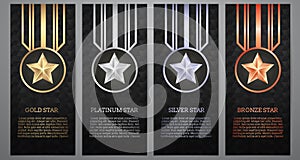 Set of black banner, Gold, platinum,silver and bronze star, Vector illustration. photo