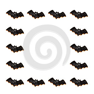 Set of black bats isolated on white color background. Halloween ornament is colorful Tones