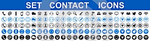 Set  black and blue contact icons, communication signs - vector