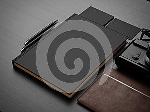 Set of black book and vintage elements. 3d render