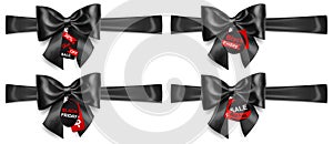 Set of black bows with horizontal ribbons and sale labels