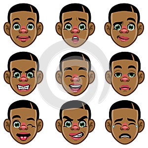 Set of black boy head with various expression photo