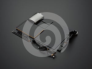 Set of black branding elements on paper background