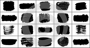 Set of black brush strokes isolated on white