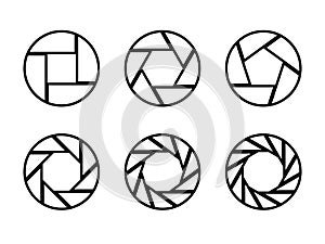 Set of black camera lens aperture icons