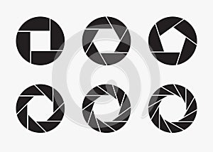 Set of black camera lens aperture icons. photo