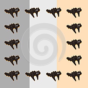 Set of black cats isolated on gray, beige with light gray colors background. Halloween ornament is colorful Tones