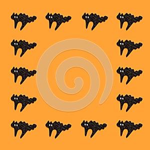 Set of black cats isolated on orange color background. Halloween ornament is colorful Tones