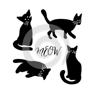 Set with black cats silhouette illustration isolated on white