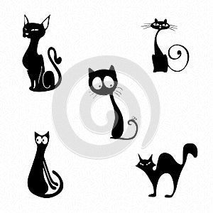 Set of black cats. Vector illustration silhouette.