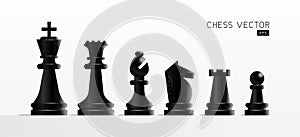 Set of black chess pieces. Realistic vector Chess piece icons. Board game. Vector