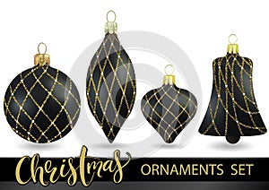 Set of Black Christmas Ornaments with Pattern
